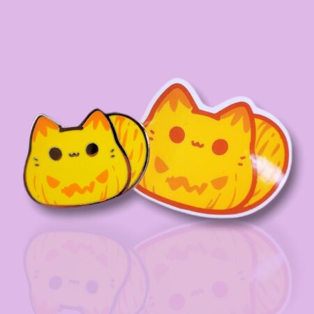 Pumpkin Kitty Bean Pin & Sticker