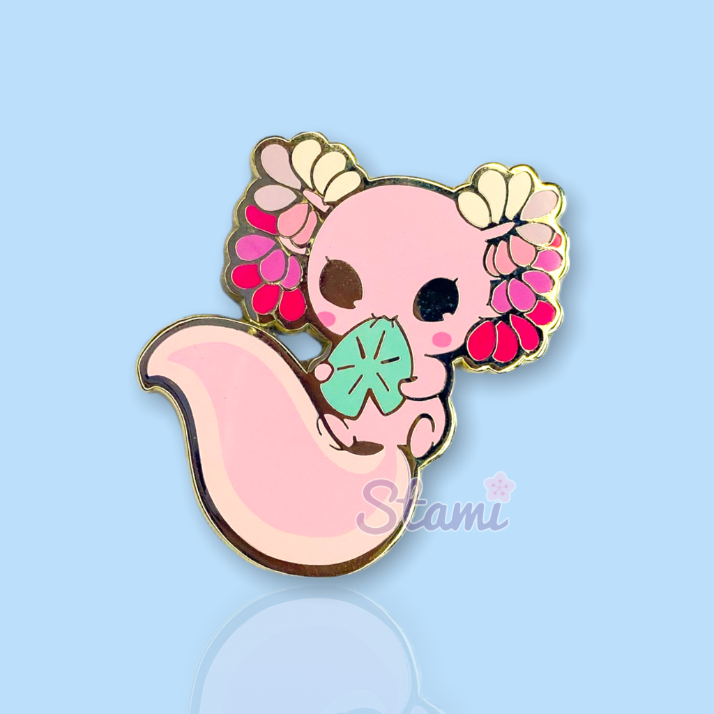 Pink Axolotl Pin - Stami Studios