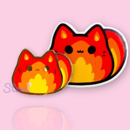 Flame Kitty Bean Pin & Sticker