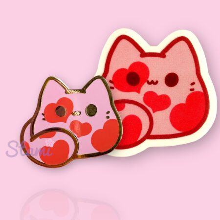 Heart Kitty Bean Pin & Sticker