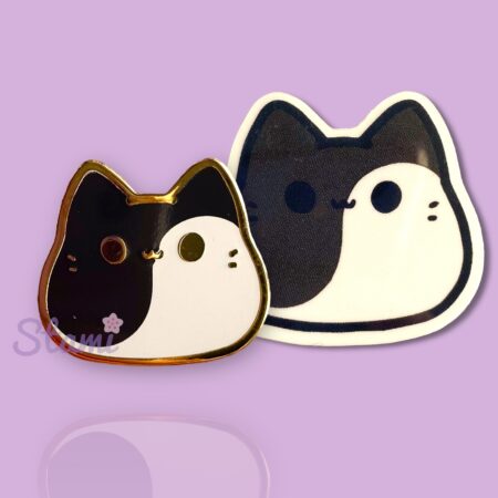 Yin and Yang Kitty Bean Pin & Sticker