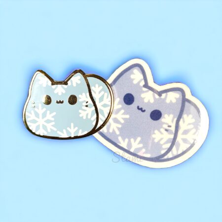 Snowflake Kitty Bean Pin & Sticker