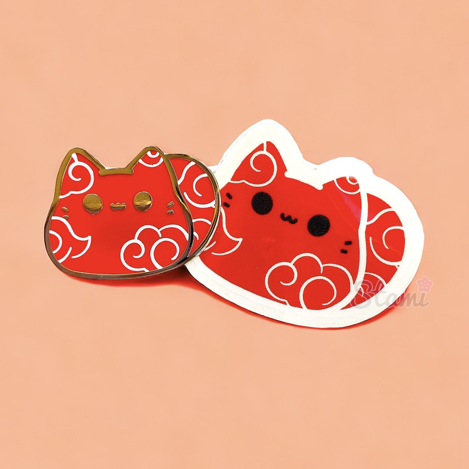 Lunar New Year Kitty Bean Pin & Sticker - Stami Studios